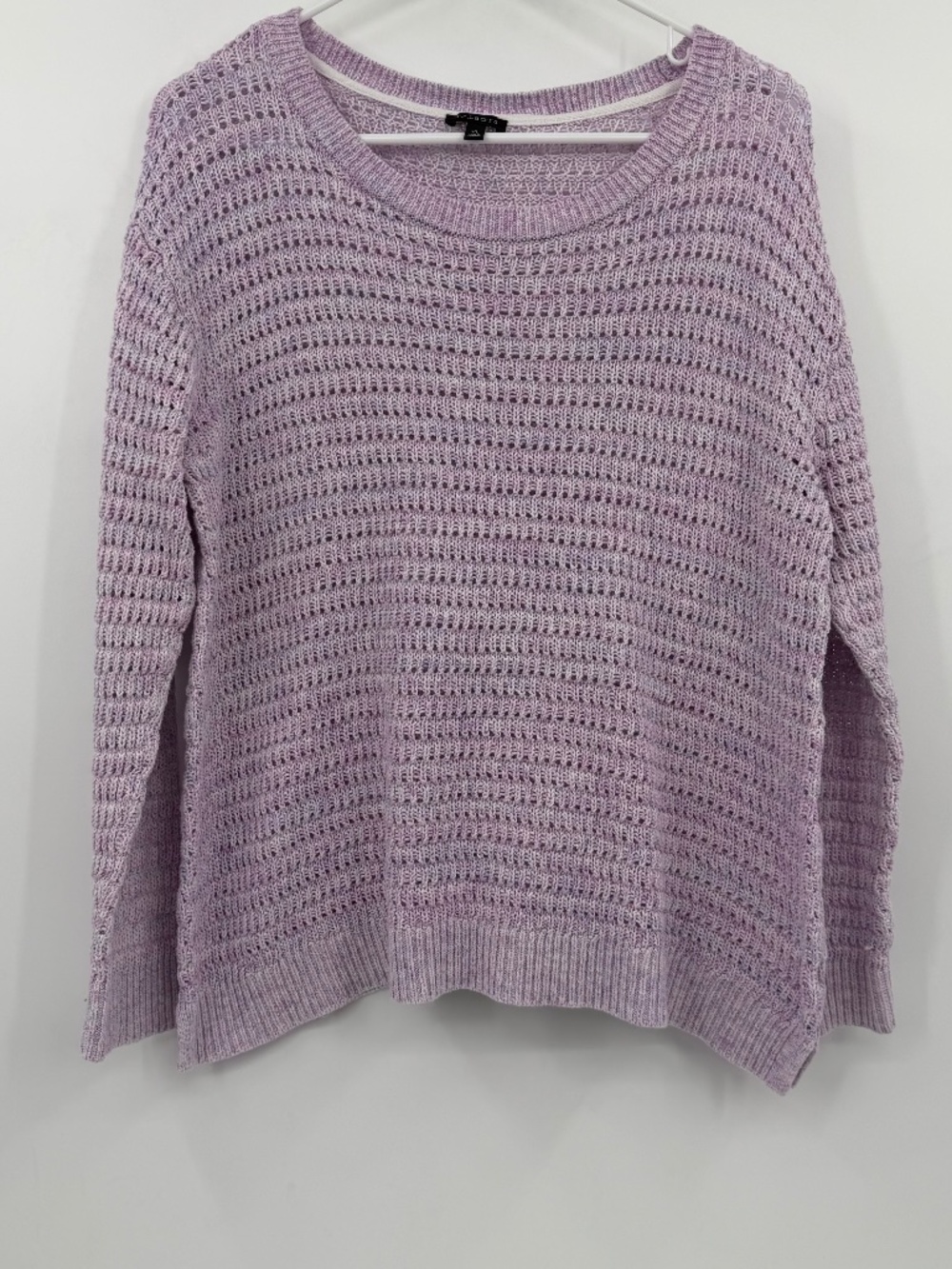 Talbots Sweater Women XL Pink Purple Long Sleeve Open Knit Pullover Round Neck